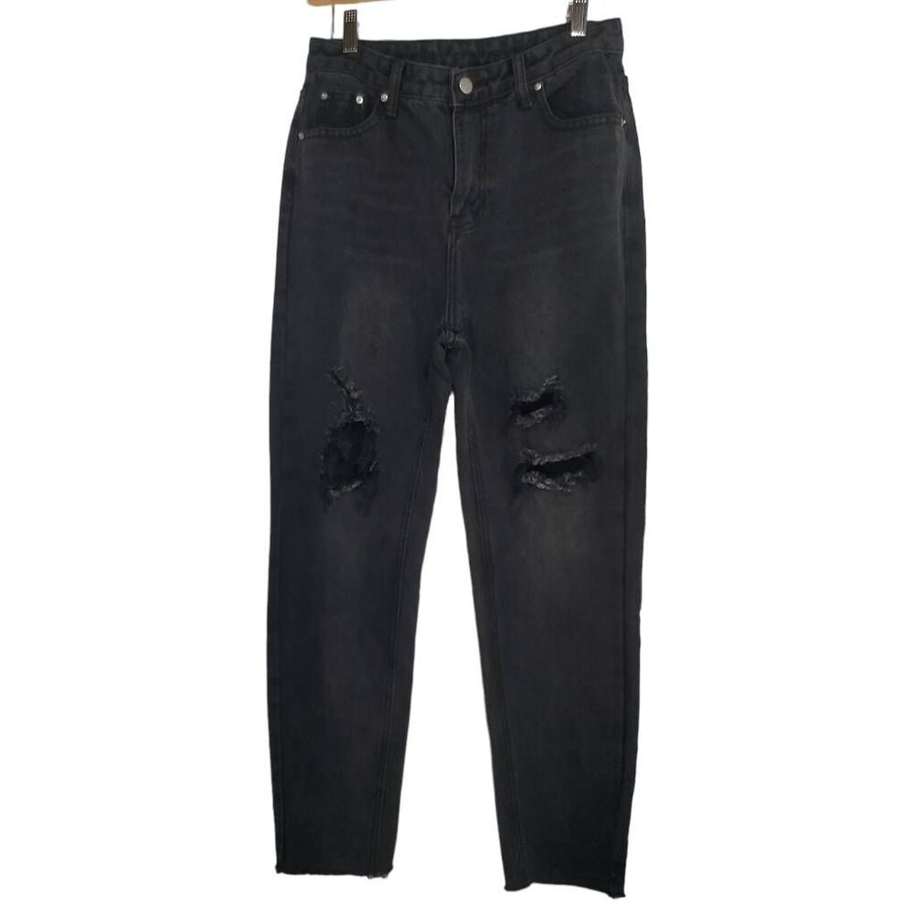 Shein Distressed Hise Rise Mom Jeans Sz M 10 Black 31" Waist
